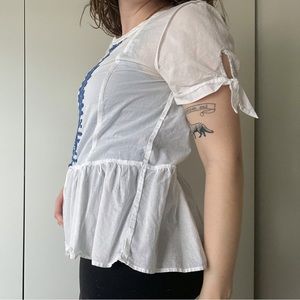 J.crew white blouse blue embroidery | size 2